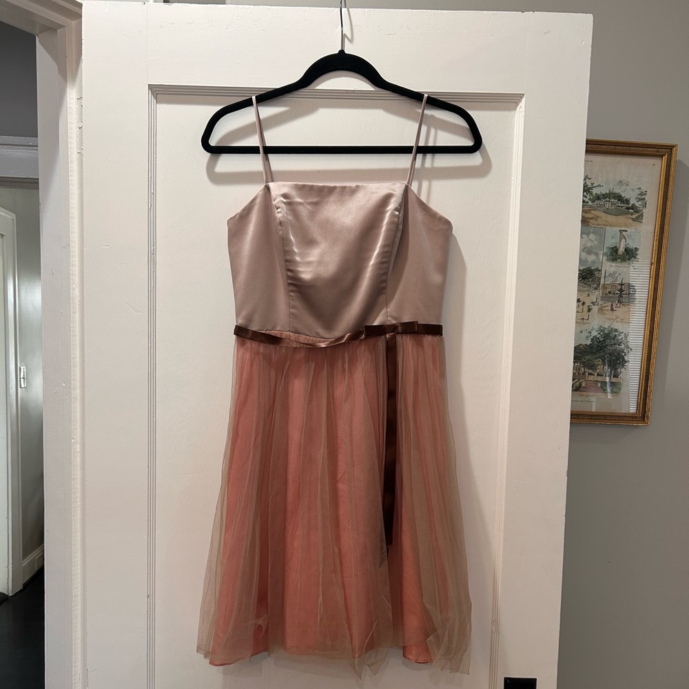 Elegant Pink and Brown Spaghetti Strap Dress